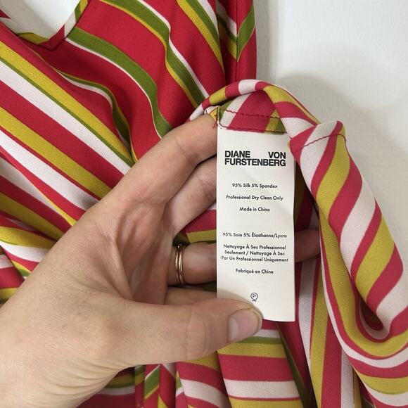 Diane Von Furstenberg Whiston Lipstick Slip-on Silk Dress 2 Striped Red Maxi - Picture 9 of 11